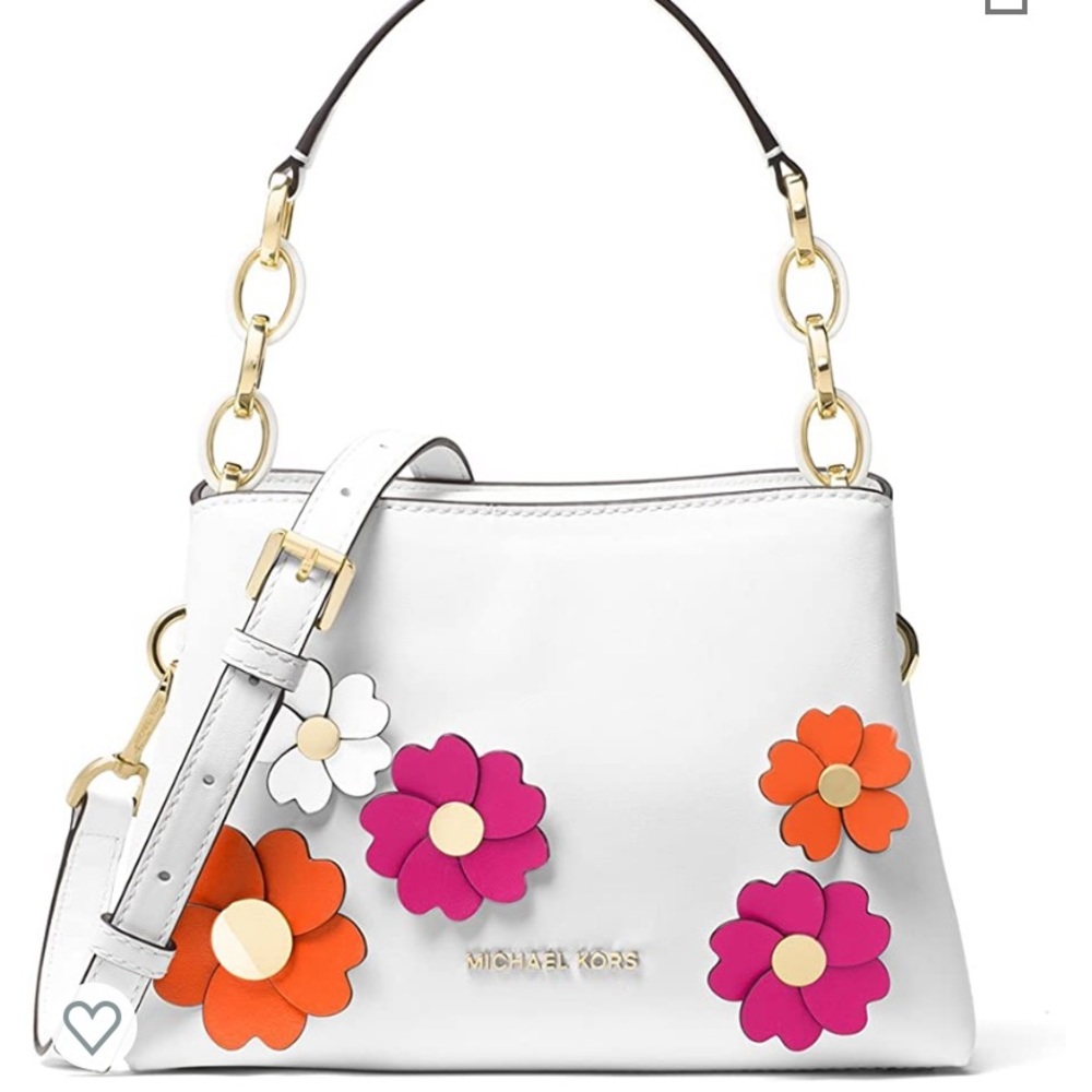 Michael Kors Portia Flora Satchel Crossbody White